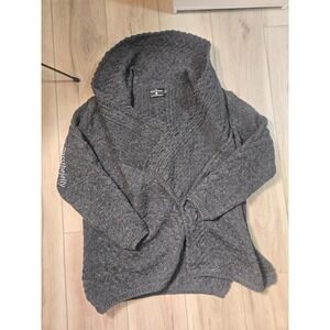 The Irish Store Virgin Merino Wool Wrap Front Cardigan Sweater Gray Women's
